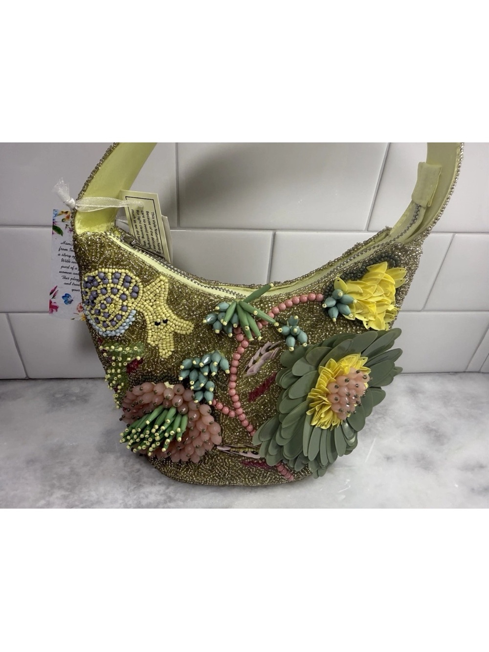 NEW RELEASE Viral Beaded Floral Bag Yellow and Green- Made in India NWT - Picture 2 of 7